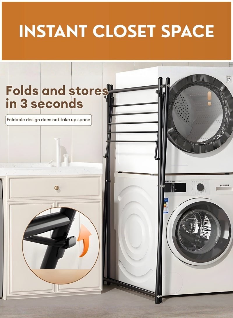 JUNI Foldable Clothes Drying Stand Heavy Duty Metal Garment Rack with Shoe Shelf, Portable Clothing Rack Stand for Bedroom & Laundry, Space-Saving, Clothes Hanger Stand Drying Rack - Image 4